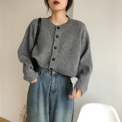 Ezgaga Women Cropped Cardigan O Neck Μονόστηθος Batwing μακρυμάνικο 2023 Φθινοπωρινή μόδα Φαρδιά μασίφ πλεκτό πουλόβερ