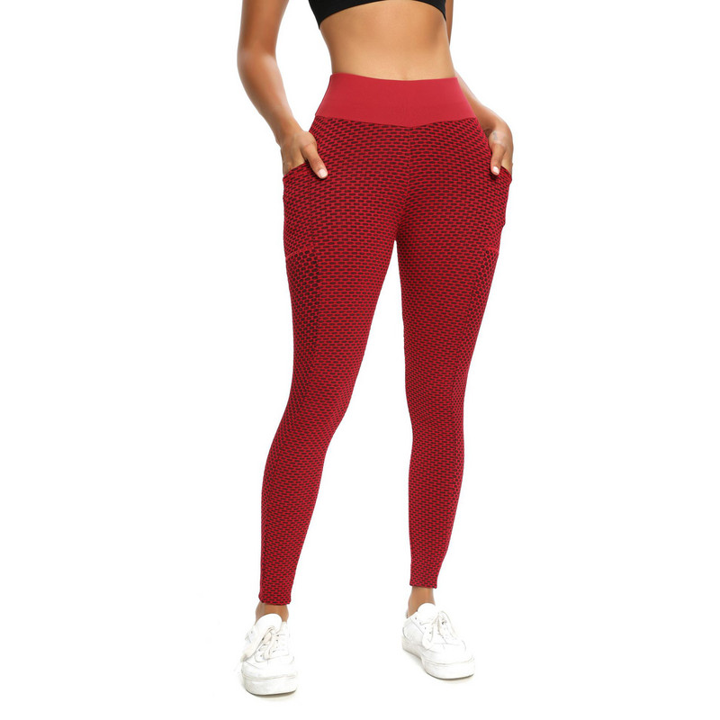 Γυναικεία κολάν τσέπης κατά της κυτταρίτιδας Push Up Honeycomb Butt Lift Booty καλσόν Σέξι προπόνηση Fitness Γιόγκα Παντελόνι με ψηλή μέση