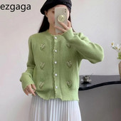 Ezgaga Γυναικείο πουλόβερ Γαλλικό Κέντημα Λουλούδια με κούφια O λαιμός Μονόστηθος Χαλαρή Πλεκτή Ζακέτα Γυναικεία μόδα