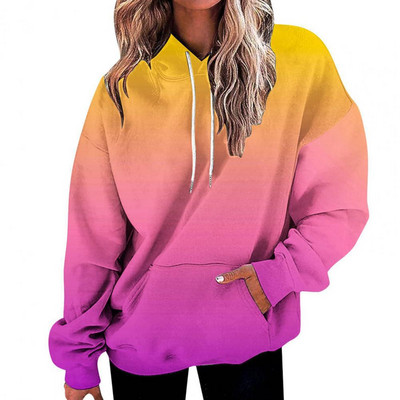 Γυναικεία χειμερινή κουκούλα με κουκούλα ντεγκραντέ Γυναικεία φθινοπωρινή χειμερινή κουκούλα Απαλό ζεστό κομψό φούτερ μεσαίου μήκους με ελαστική μανσέτα