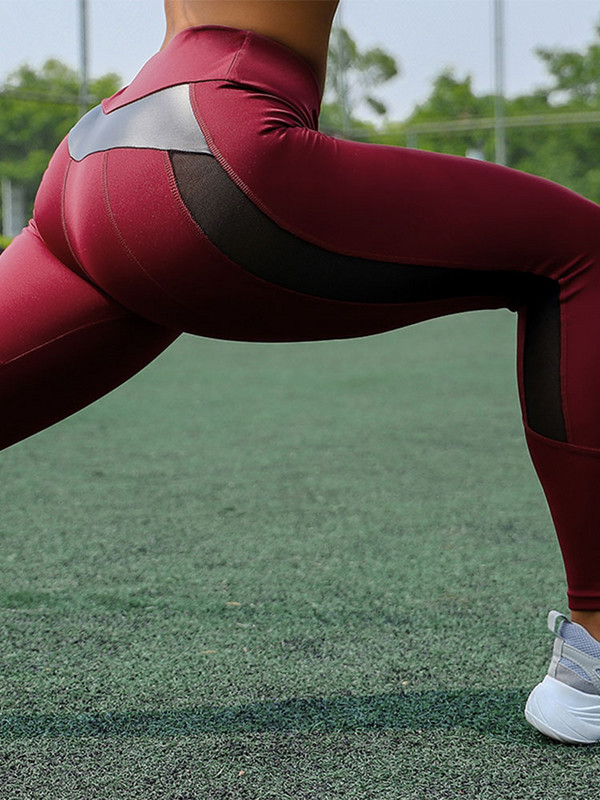 CHRLEISURE kõrge vöökohaga Fitness säärised naistele retuuside treeninguks Naiste võrgu- ja PU-nahast lapiga retuusid