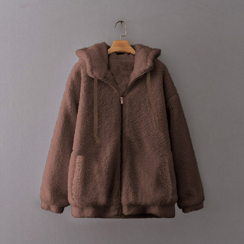 Naiste paksud talvised tõmblukuga kapuutsid Plüüsid naiste kapuutsid vabaaja vabad kapuutsiga kardigan kunstkarusnahast soliidsed kampsunid mantlid