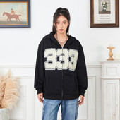 Γυναικείες Y2K Μακρυμάνικο μοτίβο Φούτερ με φερμουάρ και κουκούλες Casual Loose Drop Shoulder Harajuku Φούτερ με κουκούλα και τσέπες