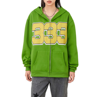 Γυναικείες Y2K Μακρυμάνικο μοτίβο Φούτερ με φερμουάρ και κουκούλες Casual Loose Drop Shoulder Harajuku Φούτερ με κουκούλα και τσέπες