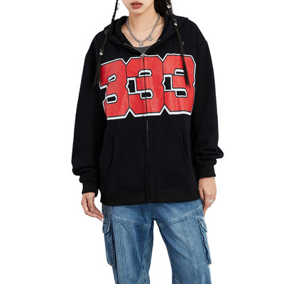 Γυναικείες Y2K Μακρυμάνικο μοτίβο Φούτερ με φερμουάρ και κουκούλες Casual Loose Drop Shoulder Harajuku Φούτερ με κουκούλα και τσέπες