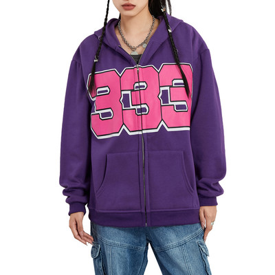 Γυναικείες Y2K Μακρυμάνικο μοτίβο Φούτερ με φερμουάρ και κουκούλες Casual Loose Drop Shoulder Harajuku Φούτερ με κουκούλα και τσέπες