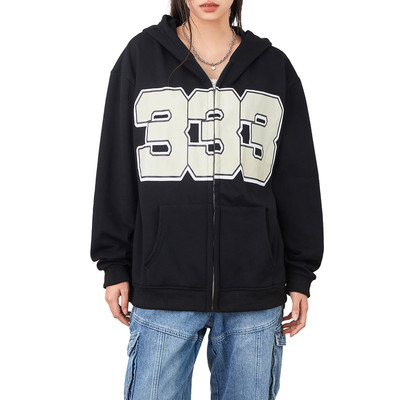 Γυναικείες Y2K Μακρυμάνικο μοτίβο Φούτερ με φερμουάρ και κουκούλες Casual Loose Drop Shoulder Harajuku Φούτερ με κουκούλα και τσέπες