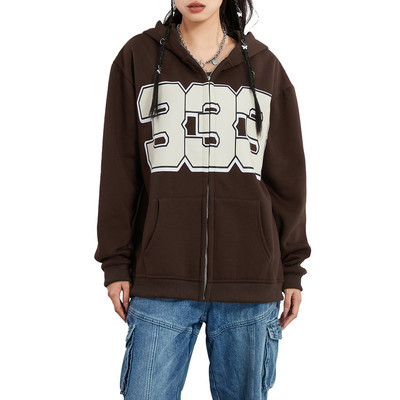 Γυναικείες Y2K Μακρυμάνικο μοτίβο Φούτερ με φερμουάρ και κουκούλες Casual Loose Drop Shoulder Harajuku Φούτερ με κουκούλα και τσέπες