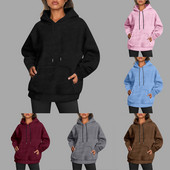 Γυναικεία φούτερ με κουκούλα με βελονιά, φλις, μασίφ κουκούλα, φθινοπωρινό πουλόβερ με κορδόνια με παλτό Harajuku