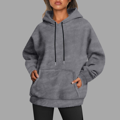 Γυναικεία φούτερ με κουκούλα με βελονιά, φλις, μασίφ κουκούλα, φθινοπωρινό πουλόβερ με κορδόνια με παλτό Harajuku