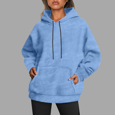 Γυναικεία φούτερ με κουκούλα με βελονιά, φλις, μασίφ κουκούλα, φθινοπωρινό πουλόβερ με κορδόνια με παλτό Harajuku