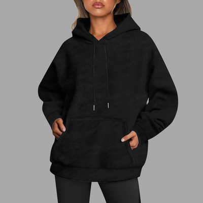 Γυναικεία φούτερ με κουκούλα με βελονιά, φλις, μασίφ κουκούλα, φθινοπωρινό πουλόβερ με κορδόνια με παλτό Harajuku