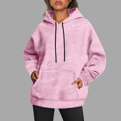 Γυναικεία φούτερ με κουκούλα με βελονιά, φλις, μασίφ κουκούλα, φθινοπωρινό πουλόβερ με κορδόνια με παλτό Harajuku