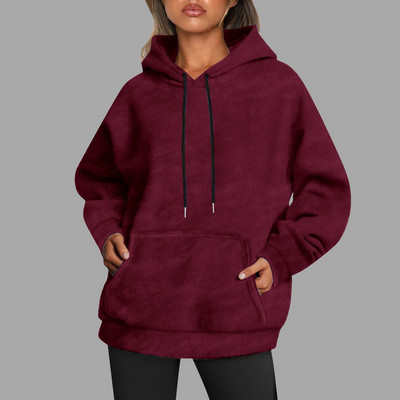 Γυναικεία φούτερ με κουκούλα με βελονιά, φλις, μασίφ κουκούλα, φθινοπωρινό πουλόβερ με κορδόνια με παλτό Harajuku