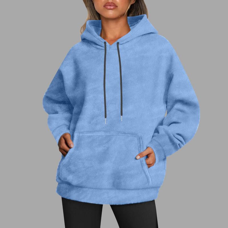 Γυναικεία φούτερ με κουκούλα με βελονιά, φλις, μασίφ κουκούλα, φθινοπωρινό πουλόβερ με κορδόνια με παλτό Harajuku