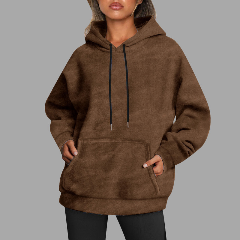 Γυναικεία φούτερ με κουκούλα με βελονιά, φλις, μασίφ κουκούλα, φθινοπωρινό πουλόβερ με κορδόνια με παλτό Harajuku