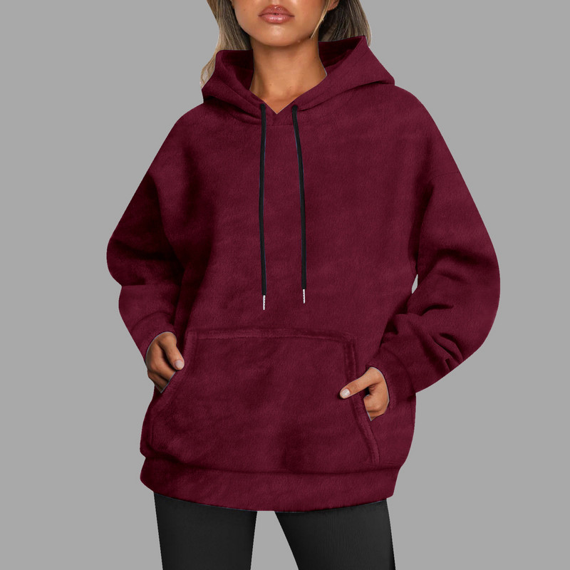 Γυναικεία φούτερ με κουκούλα με βελονιά, φλις, μασίφ κουκούλα, φθινοπωρινό πουλόβερ με κορδόνια με παλτό Harajuku