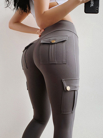 Γυναικείο παντελόνι γιόγκα Ψηλόμεσο στρατιωτικό στυλ Αθλητικό κολάν γυμναστικής Slim Fit Φούτερ τσέπης Παντελόνι γυμναστικής για τρέξιμο σε εξωτερικούς χώρους