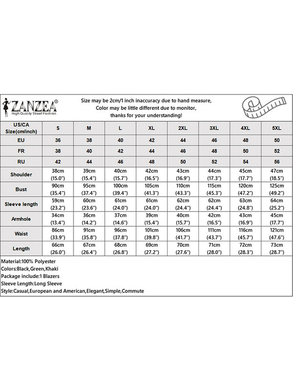 ZANZEA Fashion γιακάς με πέτο Γυναικείο σακάκι Μασίφ μπλέιζερ Γυναικείο μακρυμάνικο παλτό γραφείου 2023 Φθινοπωρινά κουμπιά με μέση εξωτερικά ενδύματα