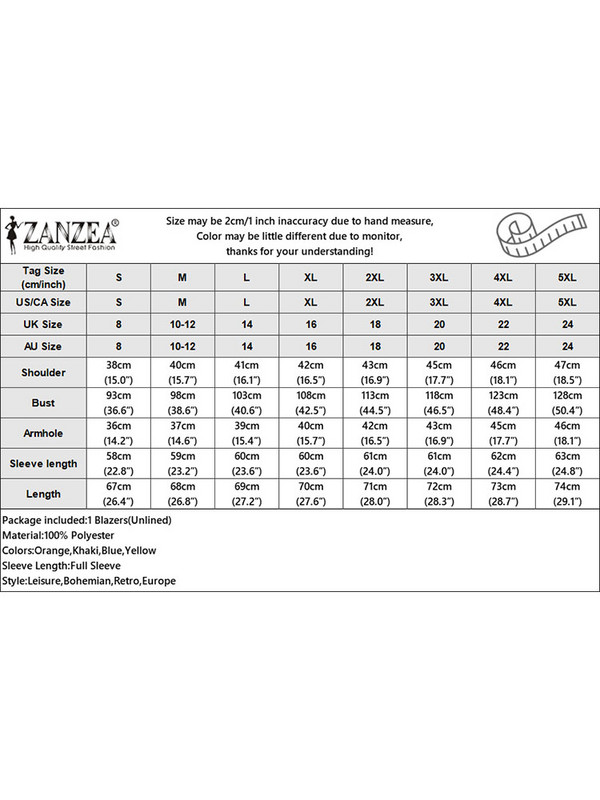 ZANZEA Fashion Γυναικεία Blazer Casual Φθινοπωρινά κοστούμια Χαλαρά λεπτά παλτό Κομψά εορταστικά ρούχα με λαιμόκοψη μακρυμάνικο μασίφ ρούχα εργασίας