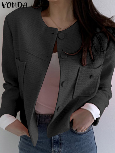 2023 VONDA Κομψό Γυναικείο Μπλέιζερ Γραφείου Άνοιξη Καλοκαίρι με Κουμπιά Παλτό για πάρτι Casual χαλαρές μονόχρωμες τσέπες Εξωτερικά γυναικεία ρούχα