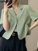 Γυναικείο κομψό σακάκι 2023 VONDA Μόδα σέξι κοντομάνικο παλτό με λαιμόκοψη και λαιμόκοψη μόδας outwear γραφείου Casual OL στυλ Blazer Baggy