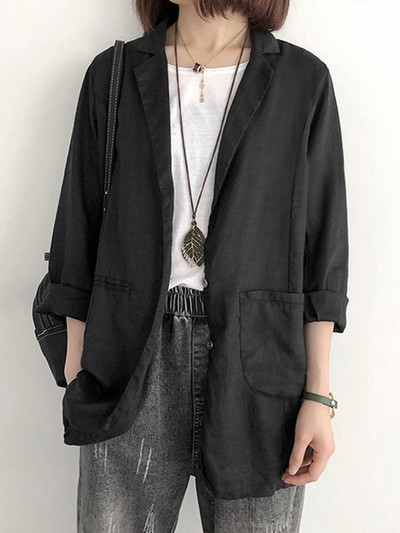 ZANZEA 2023 Φθινόπωρο Γυναικείο Μακρυμάνικο Γιορτινό Μπουφάν Casual Loose Βαμβακερά λινά παλτό Ρετρό εξωτερικά ενδύματα με μασίφ τσέπη