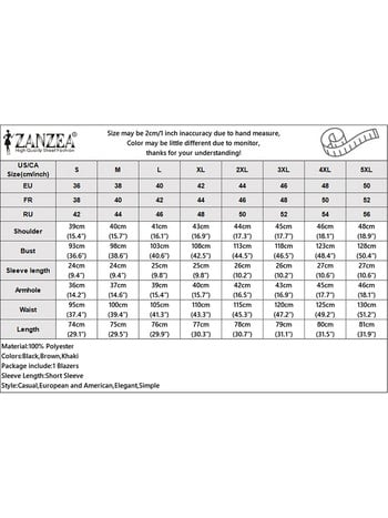 ZANZEA Κοντό μανίκι 2023 Summer Suit Jackets Γυναικείο κοστούμι Γυναικείο κοστούμι casual επίσημο κοστούμι Παλτό με οδοντωτό γιακά Office Lady Blazer