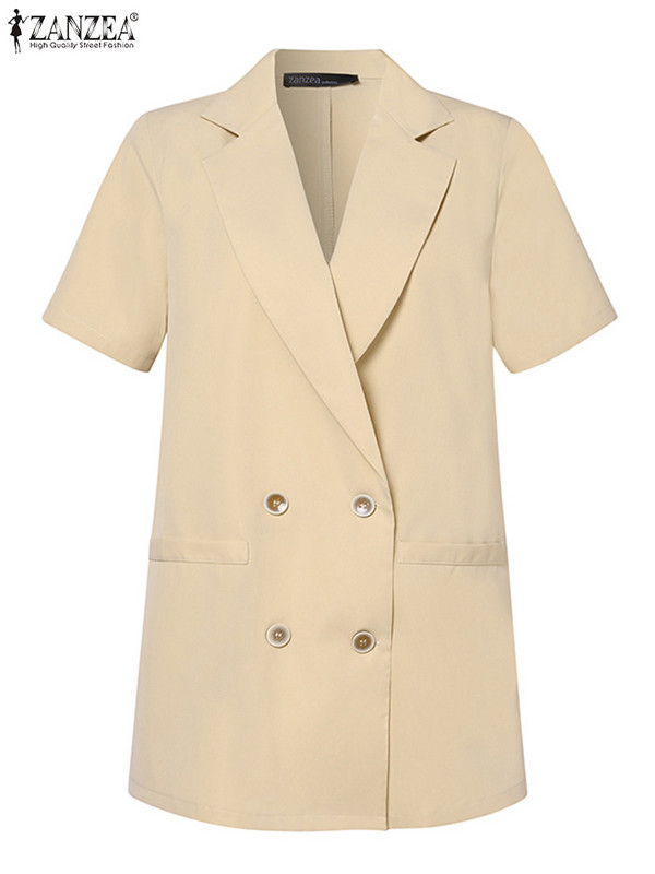 ZANZEA Ljetne jakne kratkih rukava 2023. Ženska odijela na radnom mjestu Ležerna svečana odijela Kaputi s urezanim ovratnikom Uredski ženski sako