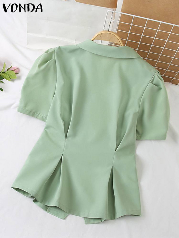 Κομψά γυναικεία καλοκαιρινά παλτό blazer 2023 VONDA Fashion κοντό φουσκωτό μανίκι πτυχωτό casual χαλαρό μονόχρωμο πανωφόρι μπλέιζερ γυναικεία