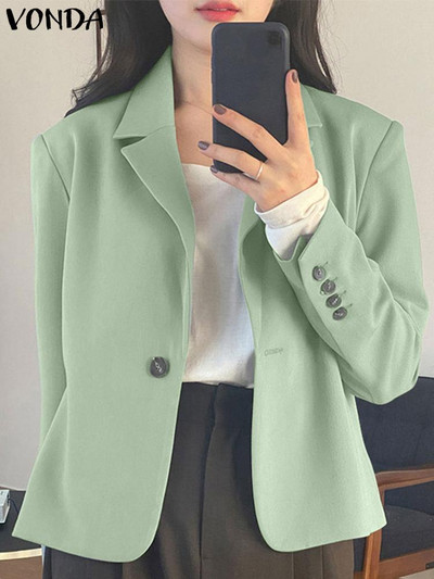 Κομψό γυναικείο κομψό σακάκι 2023 VONDA Σέξι κοντομάνικο μονόχρωμο λεπτό παλτό Casual με χαλαρά κουμπιά Ζακέτες Streetwear