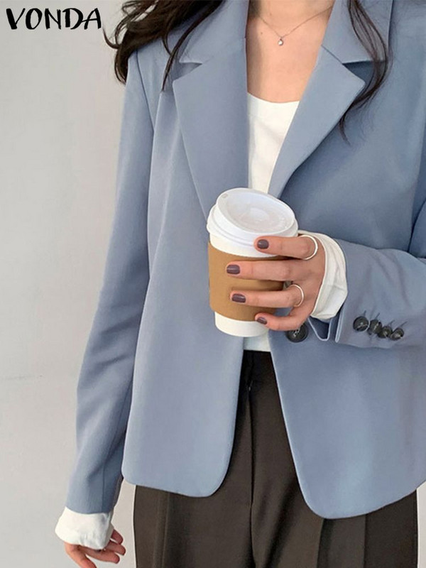 Κομψό γυναικείο κομψό σακάκι 2023 VONDA Σέξι κοντομάνικο μονόχρωμο λεπτό παλτό Casual με χαλαρά κουμπιά Ζακέτες Streetwear
