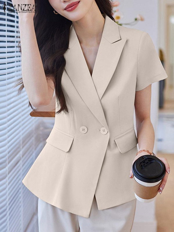 ZANZEA Casual γυναικείο κοστούμι Σακάκια γραφείου Επίσημα Κομψά σακάκια με μέση με γιακά κοντομάνικα κοστούμια καλοκαίρι 2023