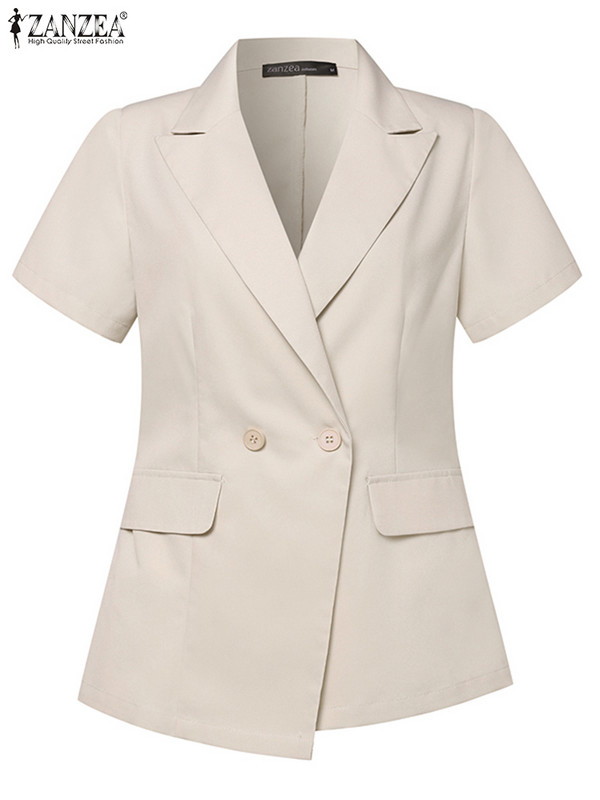 ZANZEA Casual γυναικείο κοστούμι Σακάκια γραφείου Επίσημα Κομψά σακάκια με μέση με γιακά κοντομάνικα κοστούμια καλοκαίρι 2023