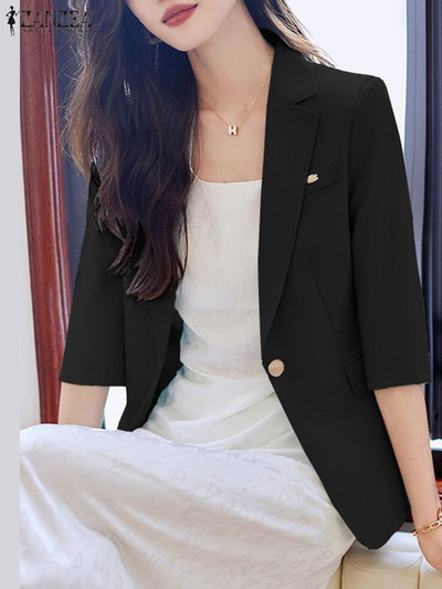 Μόδα φόρμα γραφείου με λαιμόκοψη 3/4 μανίκια ZANZEA Κομψά Γυναικεία OL Work Blazer Φθινοπωρινά casual outwear Γυναικεία λεπτά παλτό Μπουφάν