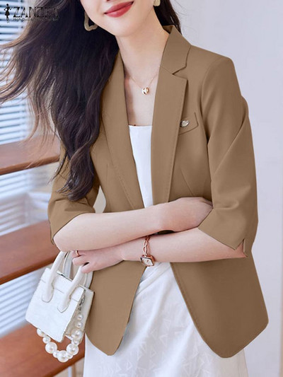 Μόδα φόρμα γραφείου με λαιμόκοψη 3/4 μανίκια ZANZEA Κομψά Γυναικεία OL Work Blazer Φθινοπωρινά casual outwear Γυναικεία λεπτά παλτό Μπουφάν