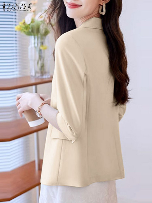 Μόδα φόρμα γραφείου με λαιμόκοψη 3/4 μανίκια ZANZEA Κομψά Γυναικεία OL Work Blazer Φθινοπωρινά casual outwear Γυναικεία λεπτά παλτό Μπουφάν