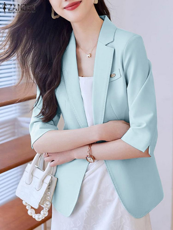Μόδα φόρμα γραφείου με λαιμόκοψη 3/4 μανίκια ZANZEA Κομψά Γυναικεία OL Work Blazer Φθινοπωρινά casual outwear Γυναικεία λεπτά παλτό Μπουφάν