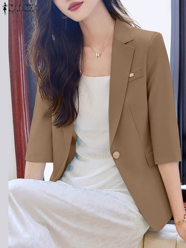 Μόδα φόρμα γραφείου με λαιμόκοψη 3/4 μανίκια ZANZEA Κομψά Γυναικεία OL Work Blazer Φθινοπωρινά casual outwear Γυναικεία λεπτά παλτό Μπουφάν