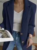 Elegantan ženski tanki kaput 2023. ZANZEA Jesen, elegantni jednobojni sako s izrezom na preklop i dugim rukavima, ležerno radno odijelo, široka vanjska odjeća, jakne