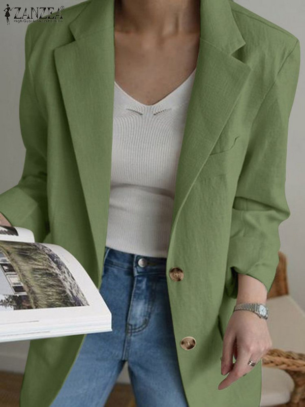 Elegantan ženski tanki kaput 2023. ZANZEA Jesen, elegantni jednobojni sako s izrezom na preklop i dugim rukavima, ležerno radno odijelo, široka vanjska odjeća, jakne