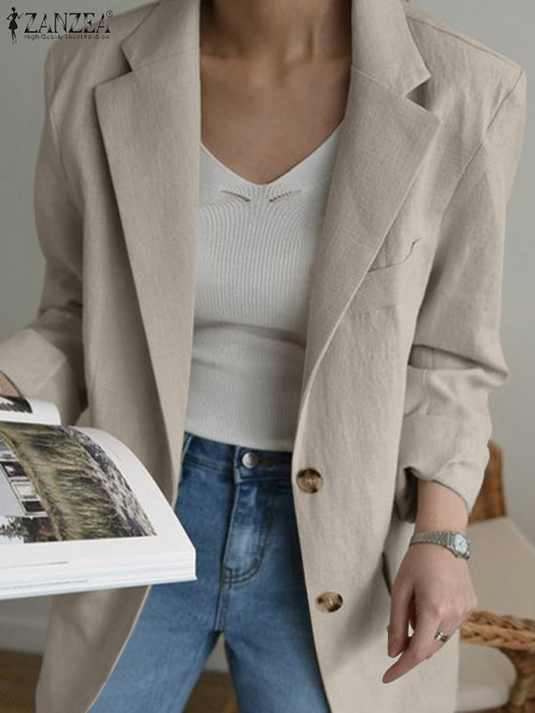 Elegantan ženski tanki kaput 2023. ZANZEA Jesen, elegantni jednobojni sako s izrezom na preklop i dugim rukavima, ležerno radno odijelo, široka vanjska odjeća, jakne