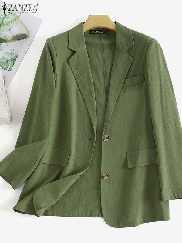 Elegantan ženski tanki kaput 2023. ZANZEA Jesen, elegantni jednobojni sako s izrezom na preklop i dugim rukavima, ležerno radno odijelo, široka vanjska odjeća, jakne
