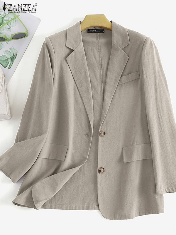 Elegantan ženski tanki kaput 2023. ZANZEA Jesen, elegantni jednobojni sako s izrezom na preklop i dugim rukavima, ležerno radno odijelo, široka vanjska odjeća, jakne