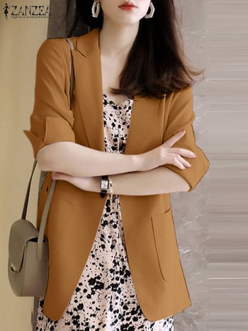 ZANZEA Fashion Office Lady Blazer Επίσημες φόρμες με γιακά 2023 Φθινοπωρινές μακρυμάνικοι τσέπες Commute Blazer Κορεατικά πανωφόρια