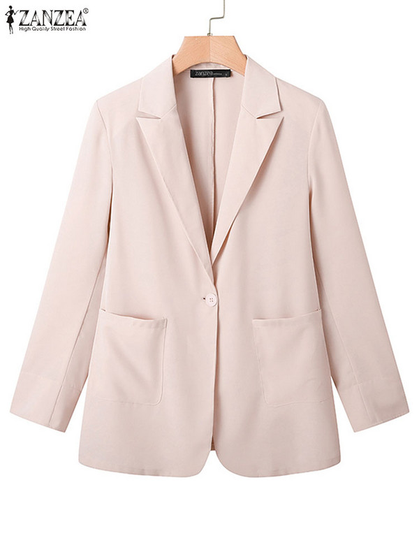 ZANZEA Fashion Office Lady Blazer Επίσημες φόρμες με γιακά 2023 Φθινοπωρινές μακρυμάνικοι τσέπες Commute Blazer Κορεατικά πανωφόρια