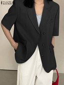 ZANZEA Κοντομάνικο μονόχρωμο κοστούμι Μπουφάν Casual Office Lady Elegant Button Leisure Blazer Fashion Γυναικεία κοστούμια με γιακά