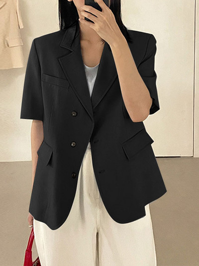 ZANZEA Κοντομάνικο μονόχρωμο κοστούμι Μπουφάν Casual Office Lady Elegant Button Leisure Blazer Fashion Γυναικεία κοστούμια με γιακά