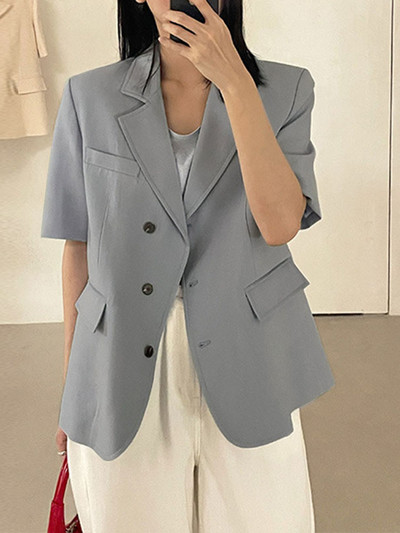 ZANZEA Κοντομάνικο μονόχρωμο κοστούμι Μπουφάν Casual Office Lady Elegant Button Leisure Blazer Fashion Γυναικεία κοστούμια με γιακά