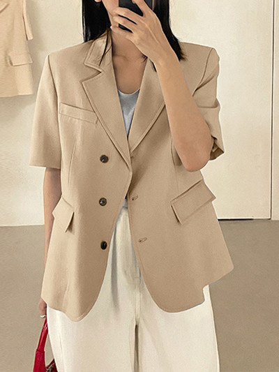 ZANZEA Κοντομάνικο μονόχρωμο κοστούμι Μπουφάν Casual Office Lady Elegant Button Leisure Blazer Fashion Γυναικεία κοστούμια με γιακά